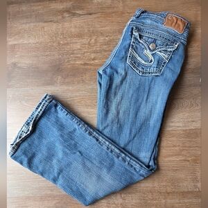 Vintage Y2K Low Rise Silver Jeans Blue Denim Suki Surplus Bootcut Size 28/30